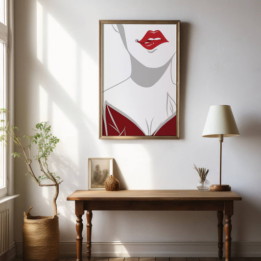 Minimalist Art with Red Lips and Elegant Dress