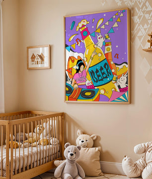 Vibrant Party Scene with DJ and Cartoon Characters
