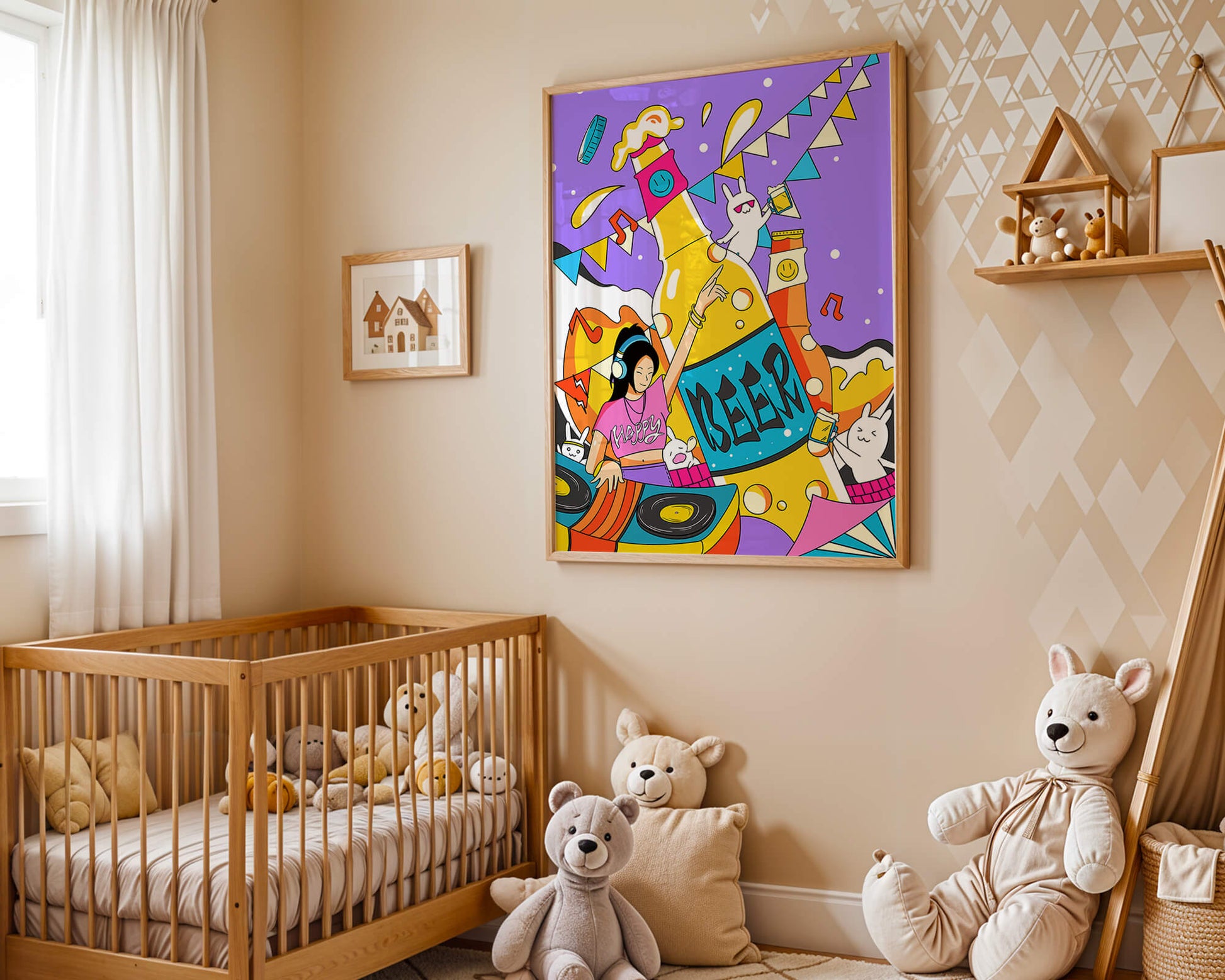 Vibrant Party Scene with DJ and Cartoon Characters