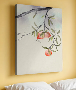Peaceful Botanical Illustration of Branches with Leaves and Peaches - Mi tienda