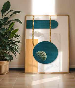 Abstract geometric design with gold accents and textured elements