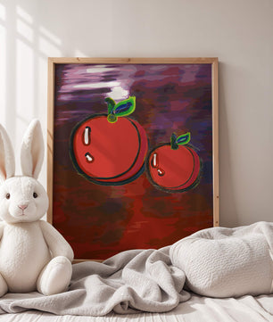 Dos manzanas abstractas con fondo colorido