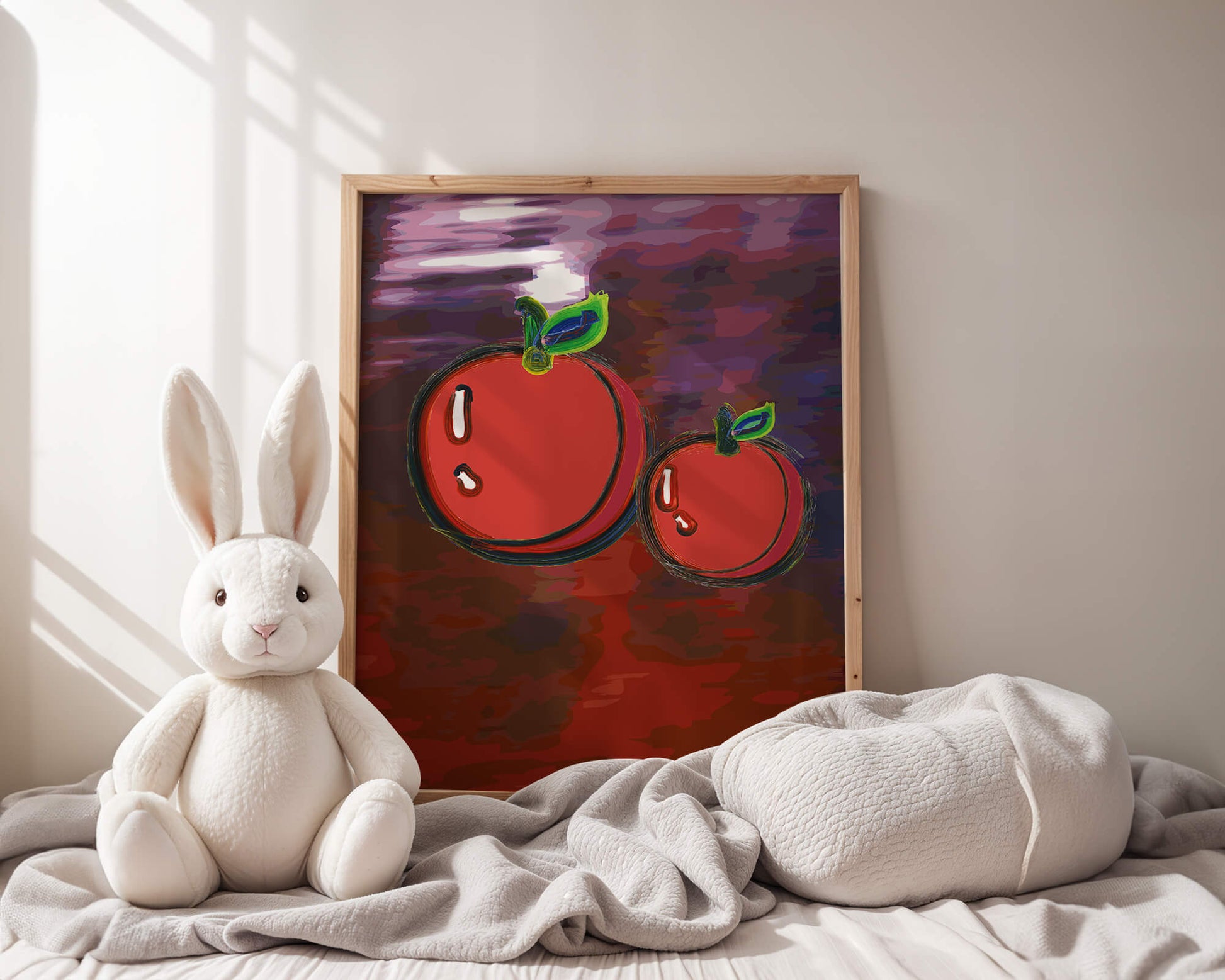 Dos manzanas abstractas con fondo colorido