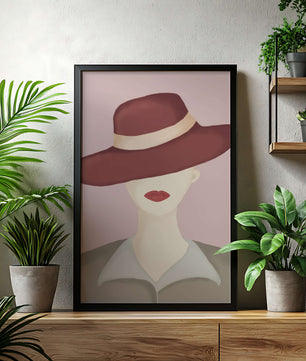 Stylish Woman in Vintage Hat with Minimalist Fashion Art