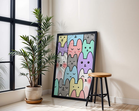 Colorful cartoon animal pattern with smiling faces