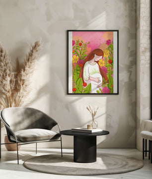 Pregnant Woman Amidst Vibrant Flowers