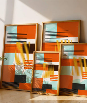 Abstract Geometric Composition with Gold and Orange Elements - Mi tienda