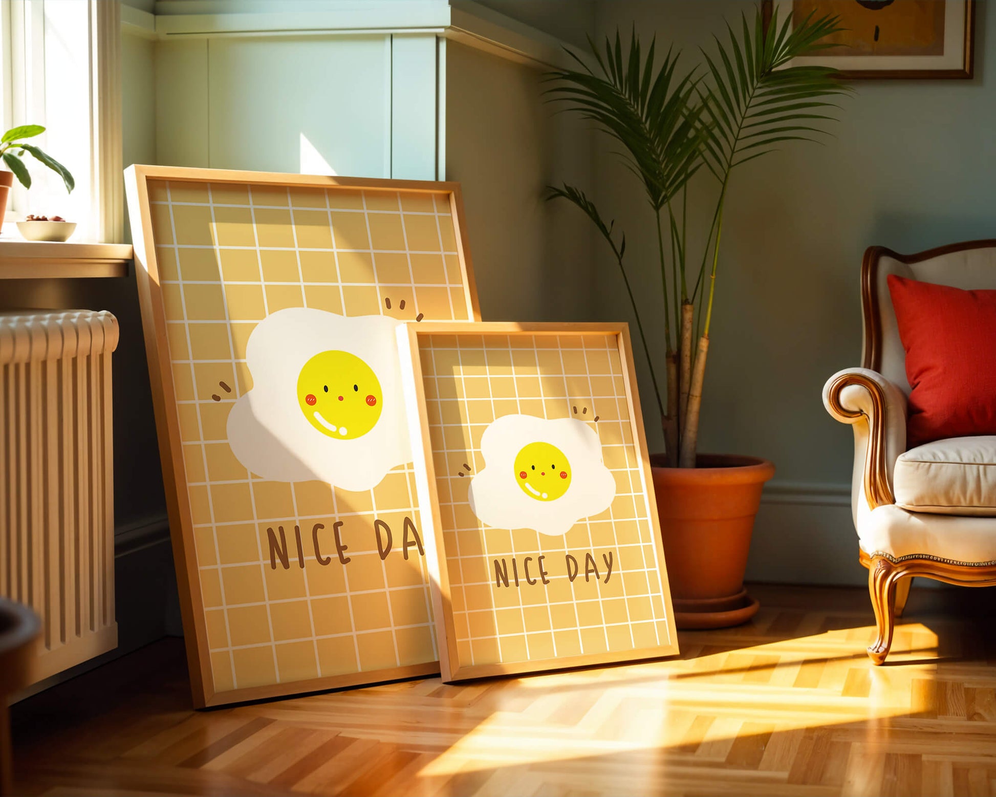 Cheerful egg illustration on yellow grid background