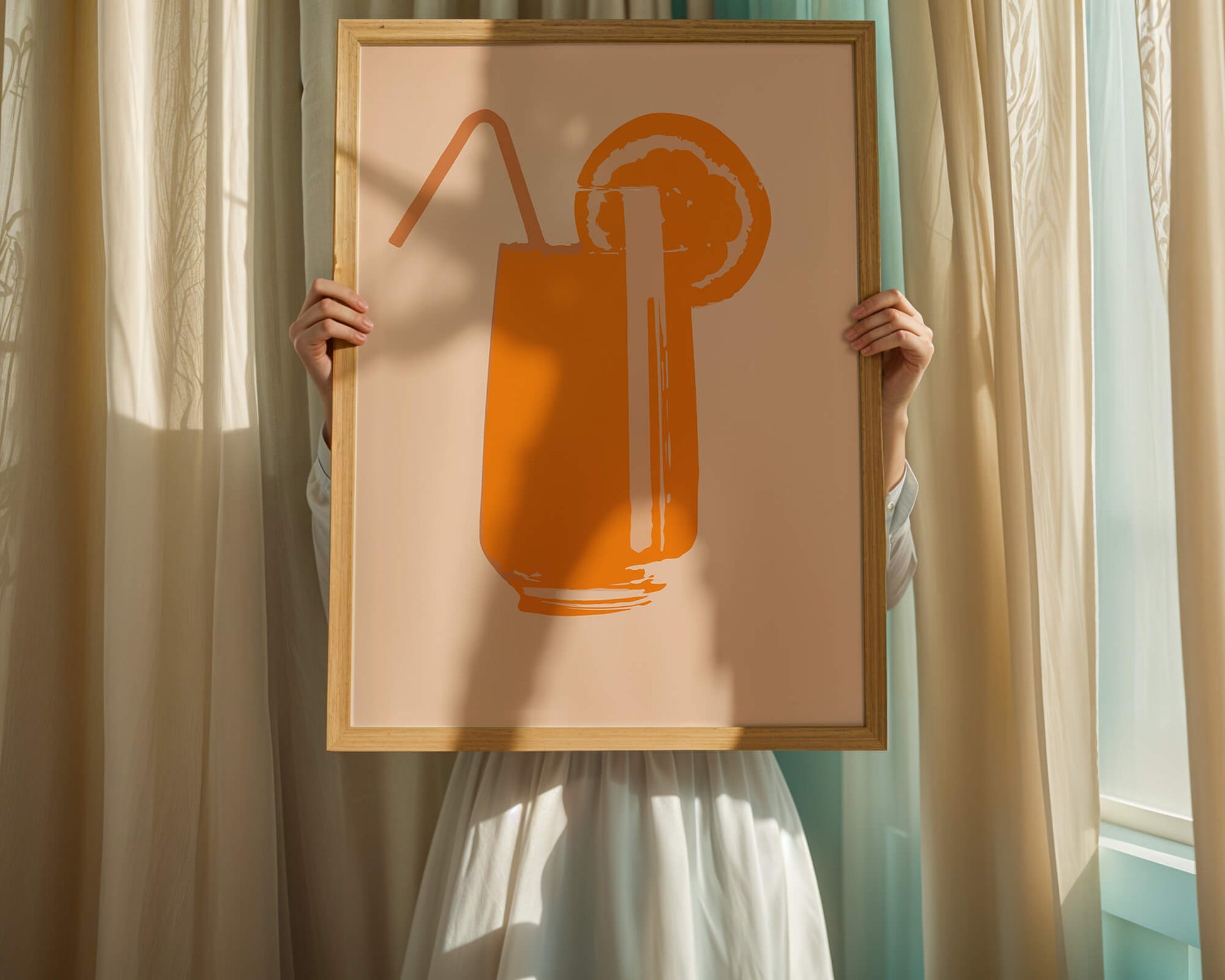 Ilustración de jugo de naranja con pajilla y rodaja de naranja