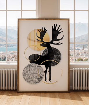 Zeitgenössische Elch-Silhouette-Kunst mit goldenen Akzenten und Marmorstruktur