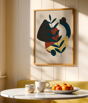 Abstract Botanical Composition with Geometric Shapes and Gold Accent - Mi tienda