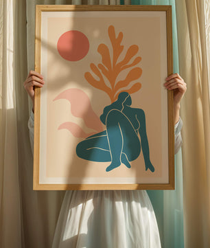 Abstract Nude Figure in Minimalist Design with Botanical Elements - Mi tienda
