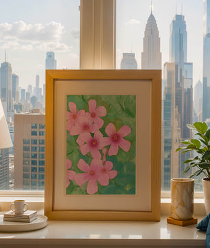 Zarte rosa Blüten auf einem leuchtend grünen Hintergrund Illustration