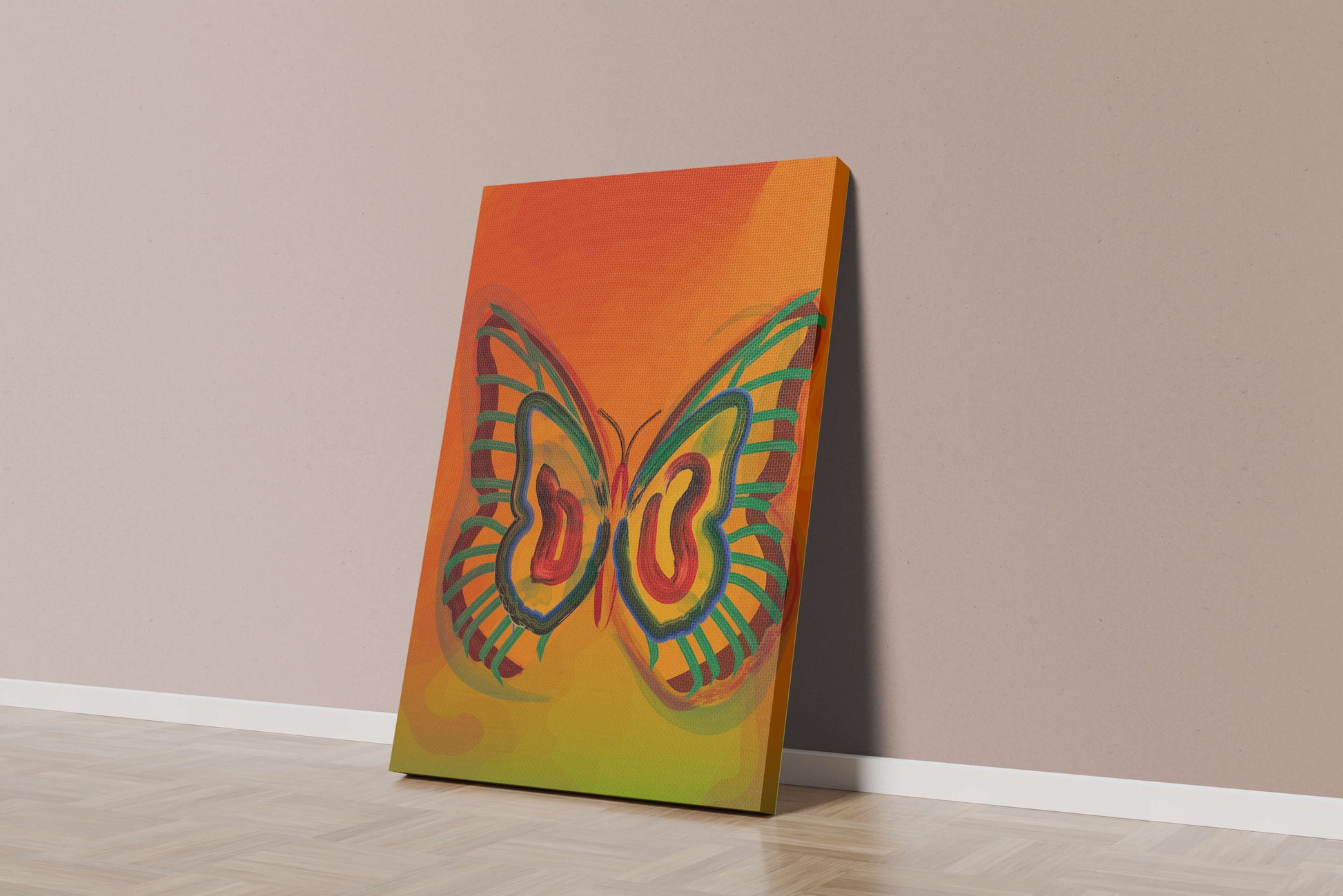 Vibrant butterfly depiction with colorful abstract background