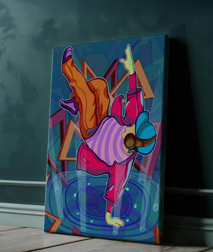 Colorful breakdancer in dynamic urban artwork