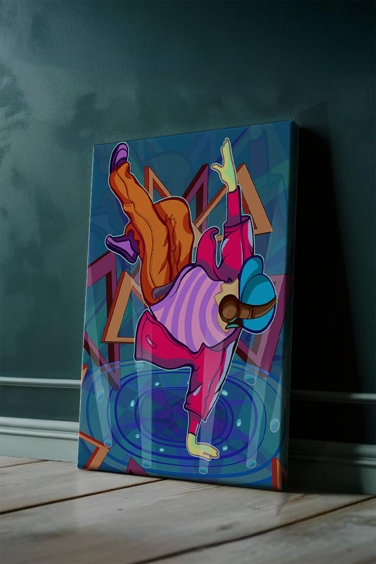 Colorful breakdancer in dynamic urban artwork