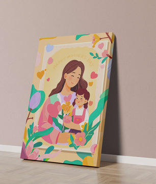 Ilustración de madre e hija con flores para el Día de la Madre