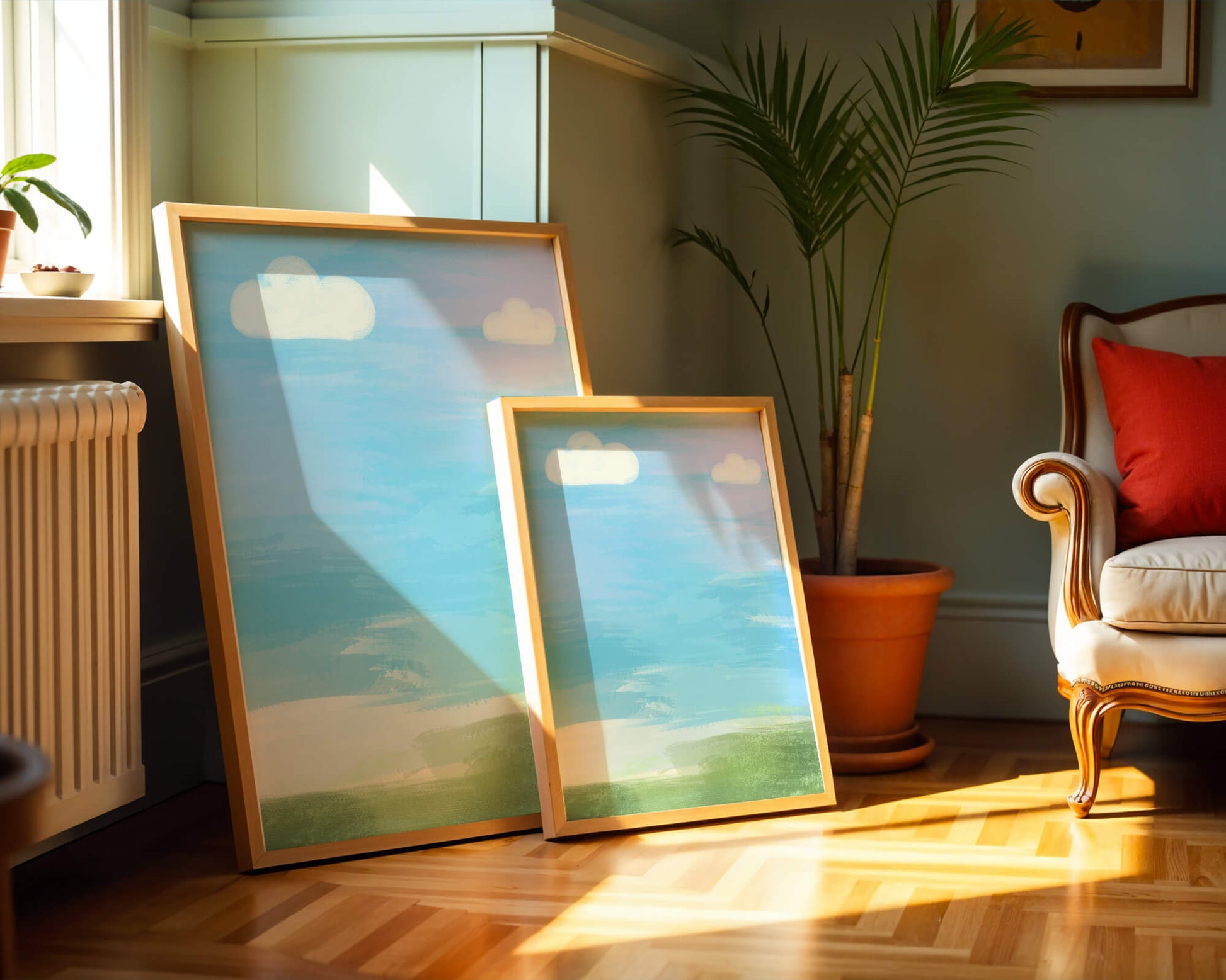 Blue Sky with Clouds and Green Field