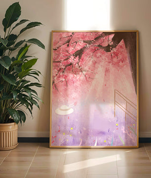 Cherry Blossom Garden with Spring Flowers and Sunlight