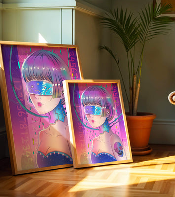 Futuristic Cyberpunk Girl with Neon Colors and Virtual Reality Elements