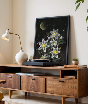 Luminous Night Flowers Under a Starry Sky with Golden Moon - Mi tienda