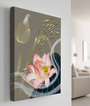 Elegant floral design with blooming lotus and golden fish accents