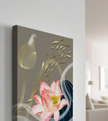 Elegant floral design with blooming lotus and golden fish accents