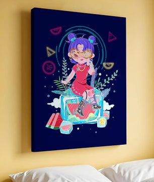 Personnage de dessin animé coloré avec des éléments futuristes