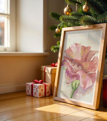 Beautiful pink flower painting with golden accents