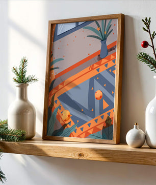 Modern Abstract Interior with Geometric Patterns and Plant