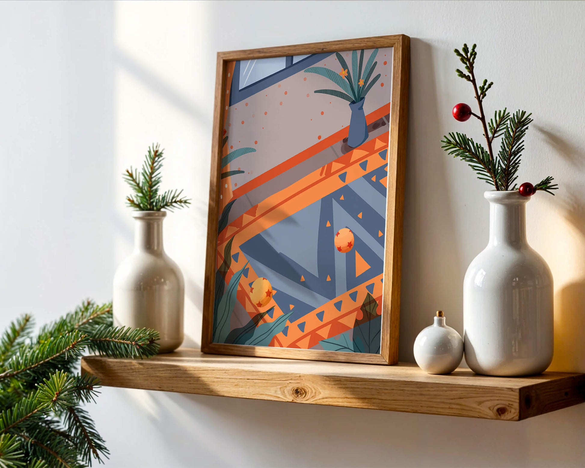 Interior abstracto moderno con patrones geométricos y planta