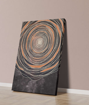 Espiral cósmica abstracta con patrones ovalados concéntricos y fondo estrellado