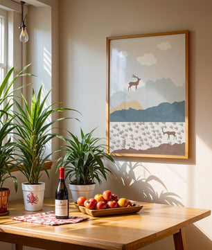 Majestic Deer and Mountain Landscape in Minimalist Style - Mi tienda