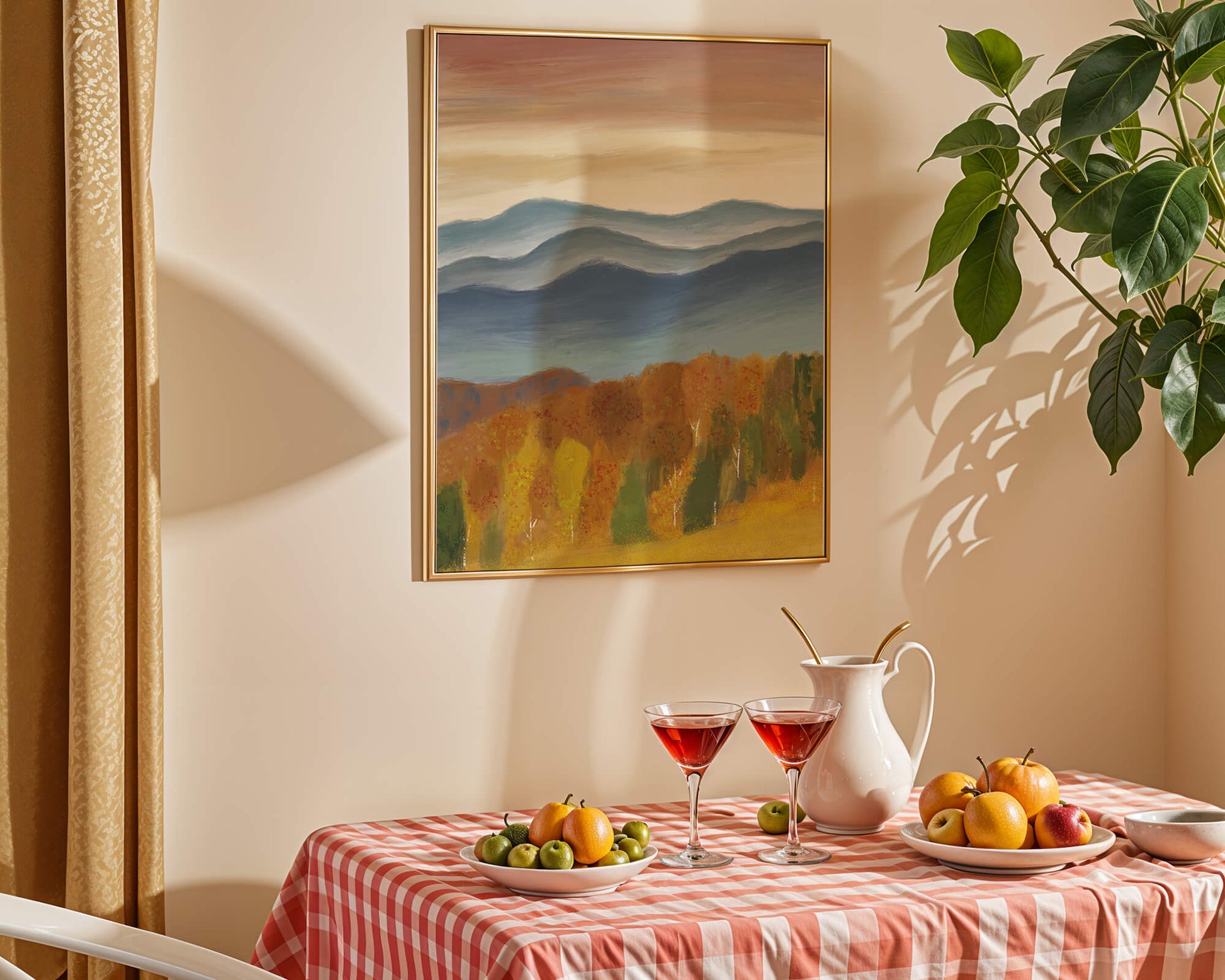 Autumn Mountain Landscape with Vibrant Trees and Colorful Sky