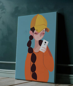 Colorful illustration of a girl with a smartphone