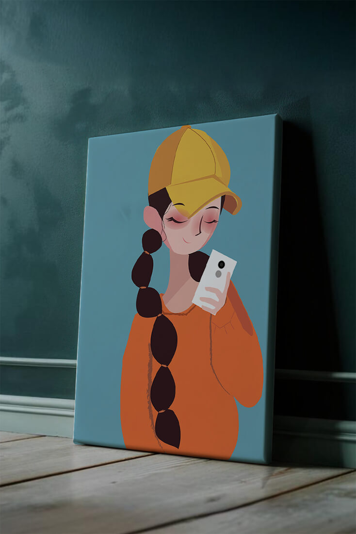Colorful illustration of a girl with a smartphone