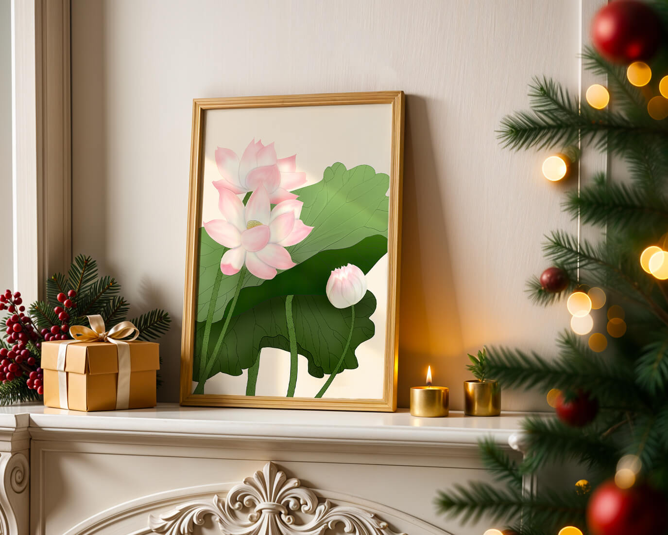 Delicate pink lotus flowers with verdant green leaves