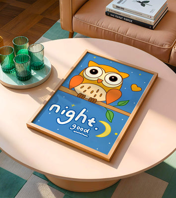 Colorful owl illustration with night theme and positive message