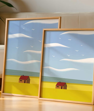 Minimalistic Landscape with House and Sky