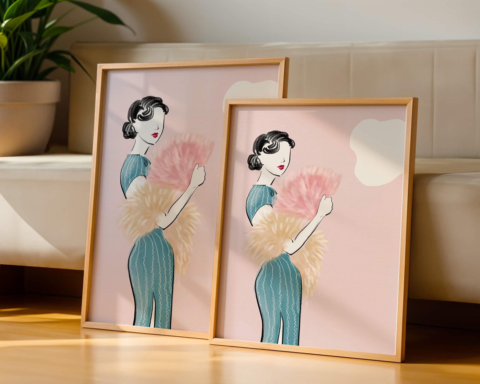 Elegant woman in vintage dress with pink background