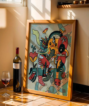 Colorful Abstract Surrealism Art with Intricate Details and Playful Characters