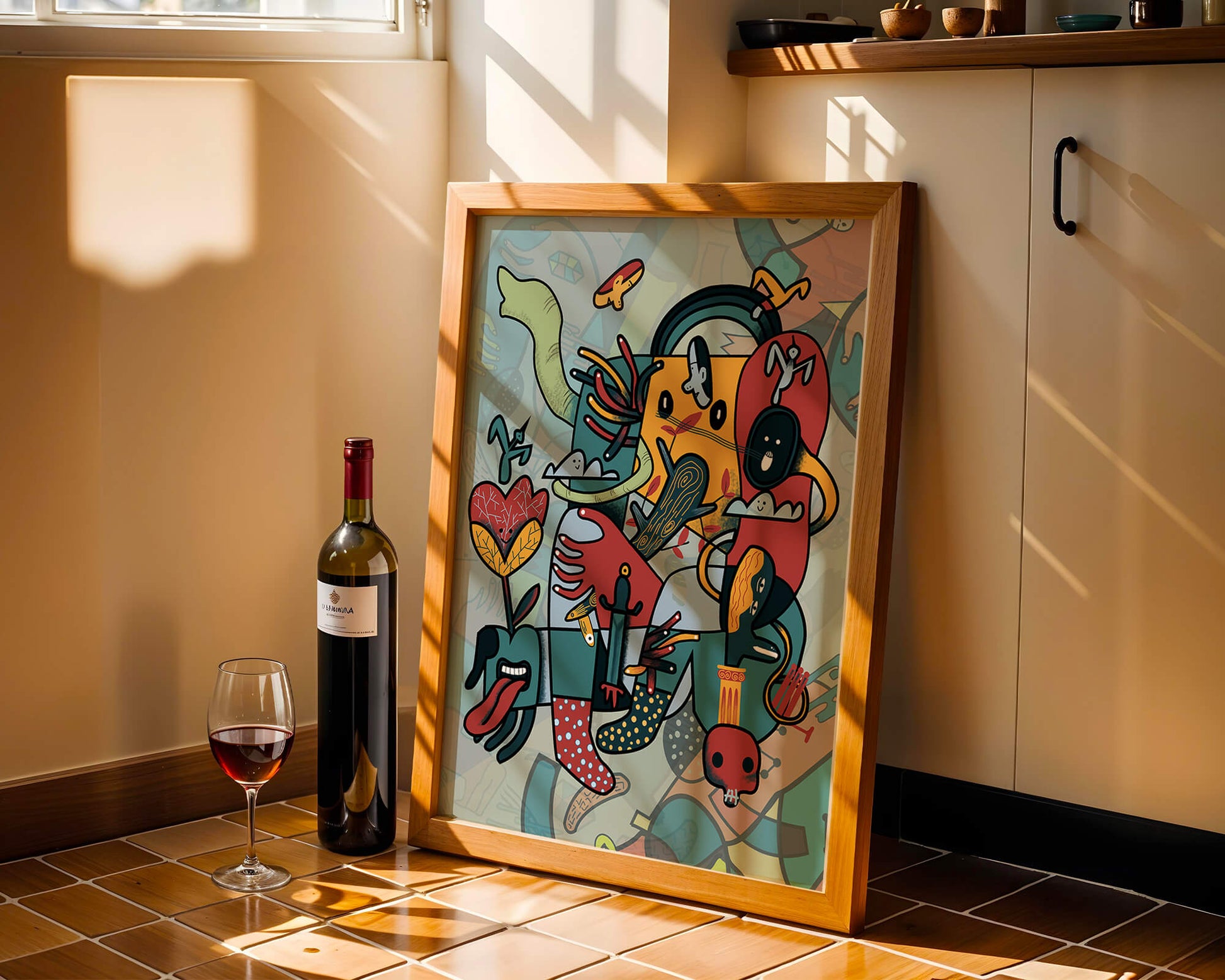 Colorful Abstract Surrealism Art with Intricate Details and Playful Characters