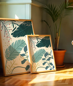 Abstract Botanical Illustration with Colorful Leaf Patterns