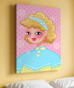 Retro pop art style portrait with polka dot background