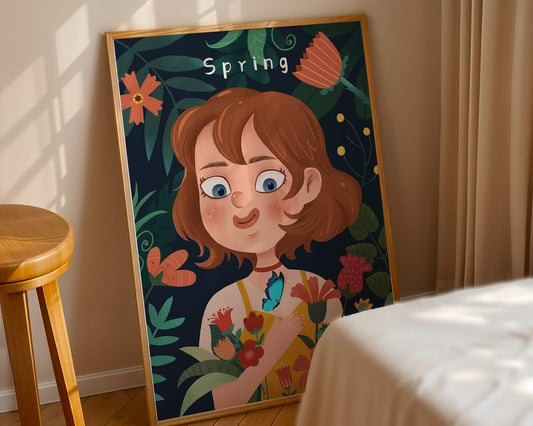 Charming spring illustration with flowers and butterfly