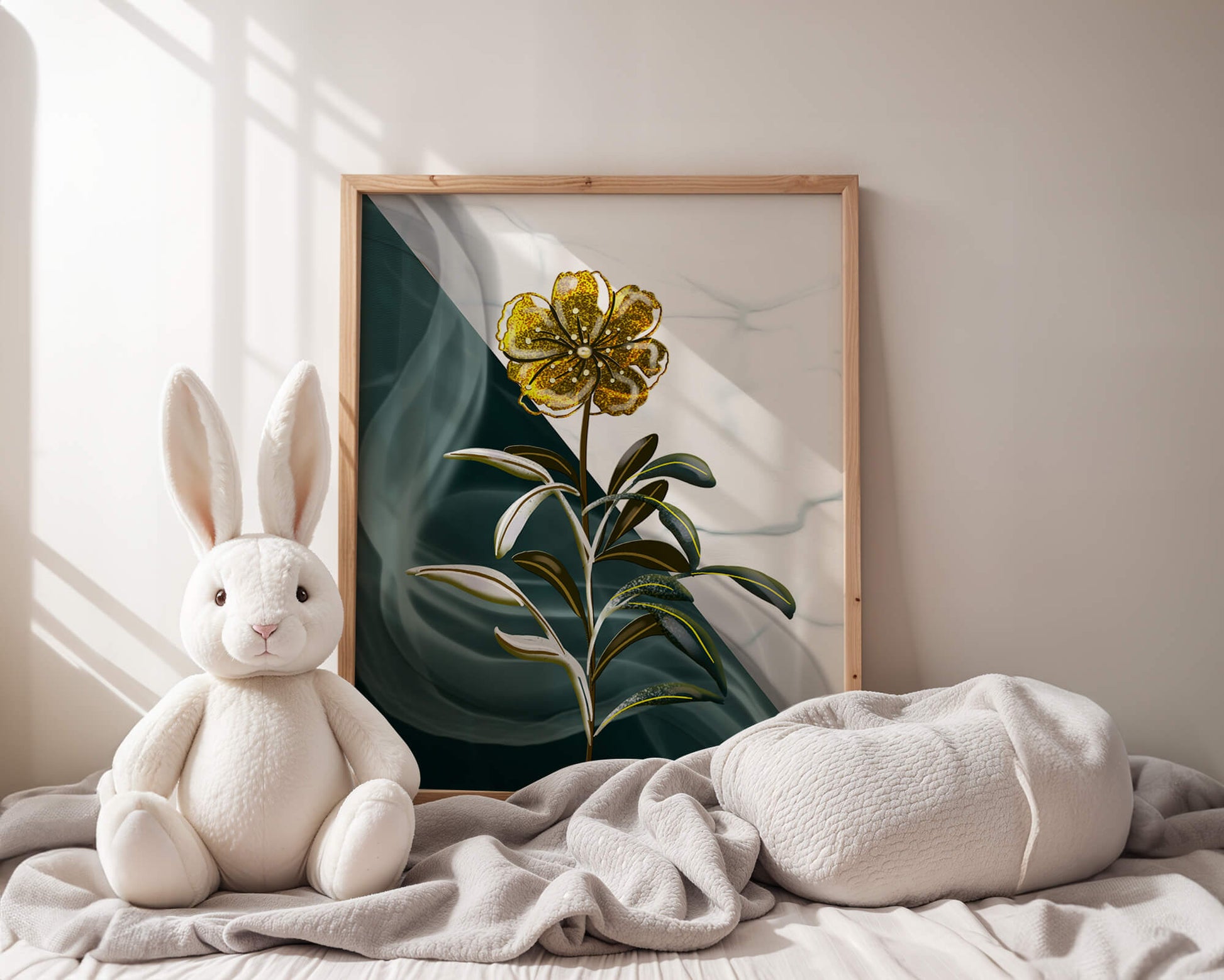 Elegant golden flower art with abstract background