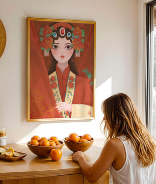 Traditional Asian Portrait with Floral Headdress and Elegant Garments - Mi tienda