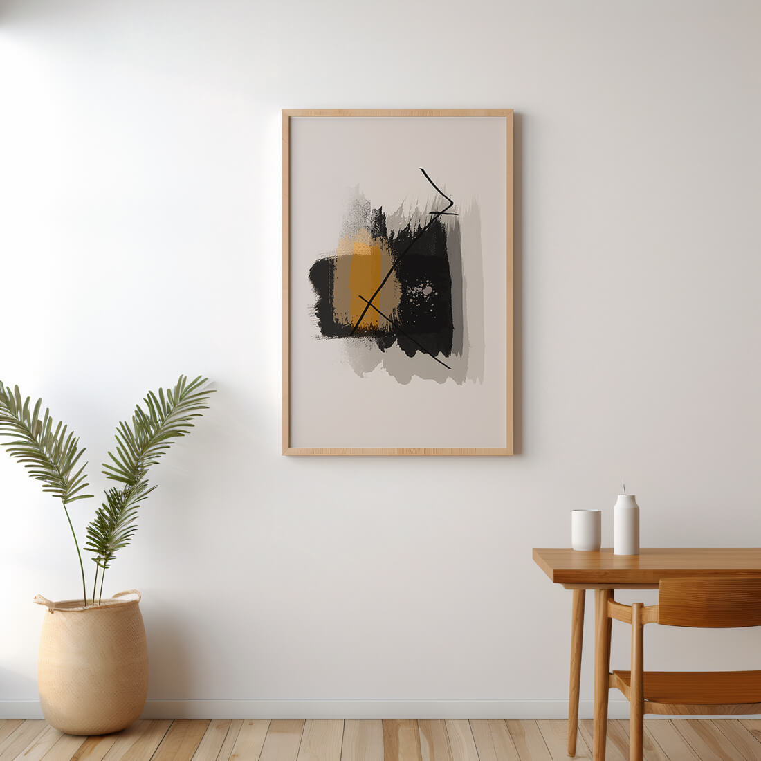 Abstract modern art with golden and black brush strokes