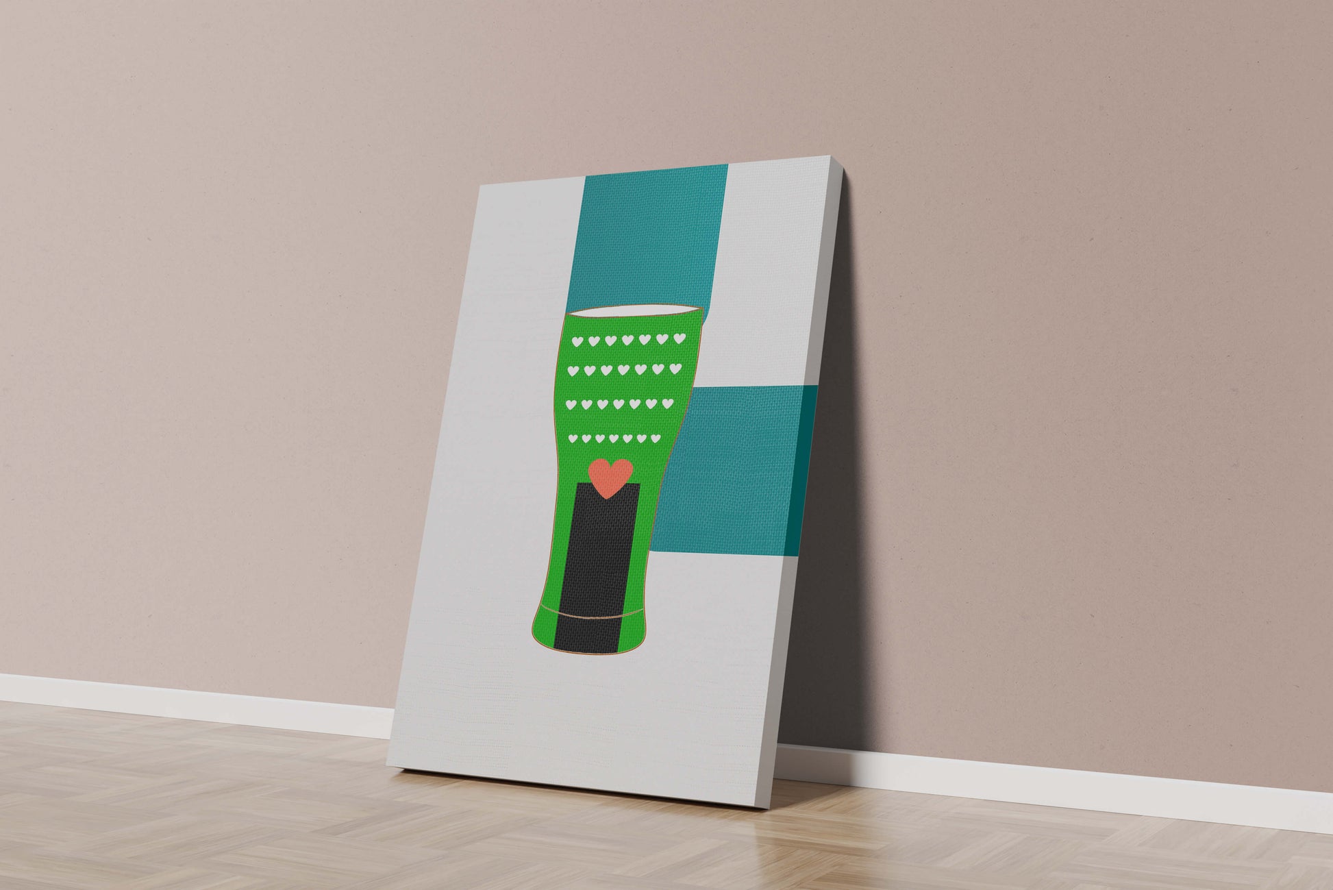 Green vase with heart pattern and minimalistic design