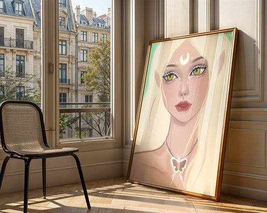 Enchanted portrait of ethereal elf girl with glowing elements